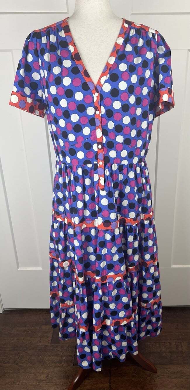J. Peterman Polka Dot Tiered Maxi Dress Women’s 16 Cotton Colorful Boho
